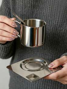 1pc Home Restaurant Nordic Style Design Metal Coffee Cup And Saucer Simple Coffee Set Blogger Tableware - Multicolor - View 5
