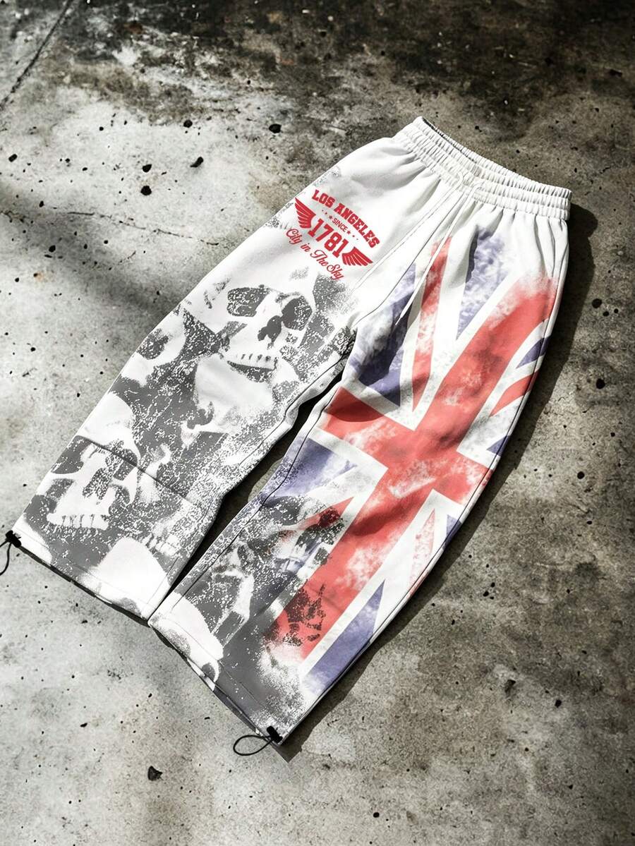 Sport MetroGents Men's Fashion Retro Printed Sports Long Pants - Black - View 1
