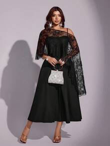 Viva Relle Plus Size Women's French Elegant Sexy Elegant Lace Shawl Strap Dress Autumn Clothing Cocktail Party Formal Formal Black Fall Halloween - Black - View 5