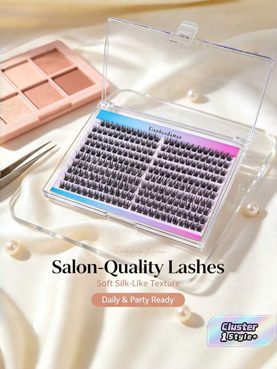 220 Pcs Cluster Lash DIY Eyelash Extension Kit, Natural C Curl Individual Lashes, Strong Hold Lash Bond & Seal Glue With Lash Applicator For Self Application - White - View 1