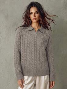 Franclia Women's Camel Polo Neck Wicker Pattern Wool Blend Pullover Sweater, Fashionable & Versatile - Khaki - View 1