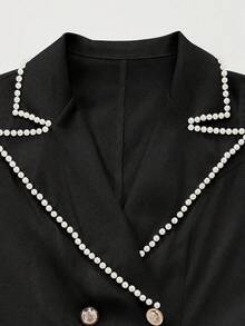 SHEIN 女款人造珍珠裝飾雙排扣優雅無袖短洋裝 - 黑色 - 查看 4