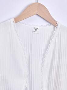 SHEIN Cárdigan de unicolor versátil y de moda sencilla para niña preadolescente - Blanco - Ver 6