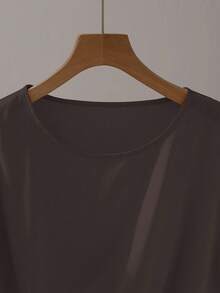 Franclia Elegant Short Sleeve Round Neck Ruffle Tie Bow Combination Khaki Women Blouse, Spring/Summer - Coffee Brown - View 4