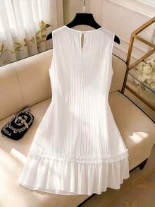 GlowEve CURVE Plus Size Women's Rose Embroidered Lace French Elegant Vintage Minimalist Fresh Lady Ruffle Hem Design Camisole Dress - White - View 2