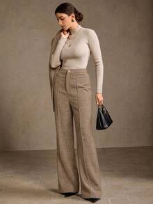 MOTF PREMIUM WOOL PRESS CREASE FLARE LEG SUIT PANTS - Khaki - View 6