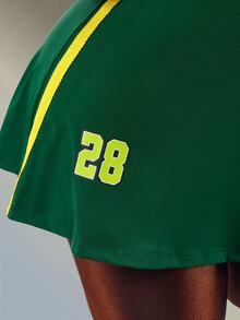 Amplova Women's Minimalist Letter Stripe Print Colorblock Camisole Sports Dress And Shorts Set Leisure Workout Green And Yellow Tennis Going Out Sexy Casual - Green - View 4