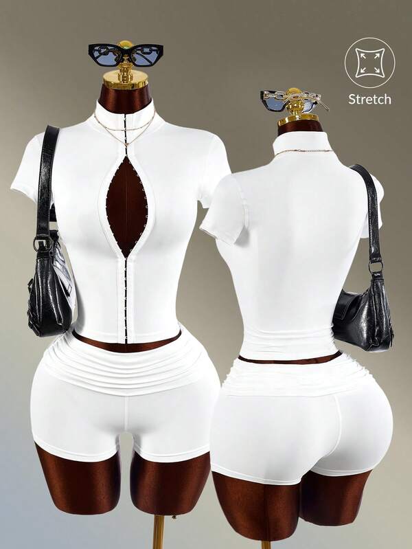 Amplova Conjunto de top de manga corta y shorts de unicolor para mujer, casual para uso diario y deportes