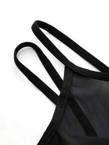 SHEIN Cheerettes Women's Mesh Patchwork Sports Bra Black Strappy With Removable Pads Supportive Lift Breathable For Gym Yoga Workout Summer Sporty Sexy Athleisure - Black - View 9