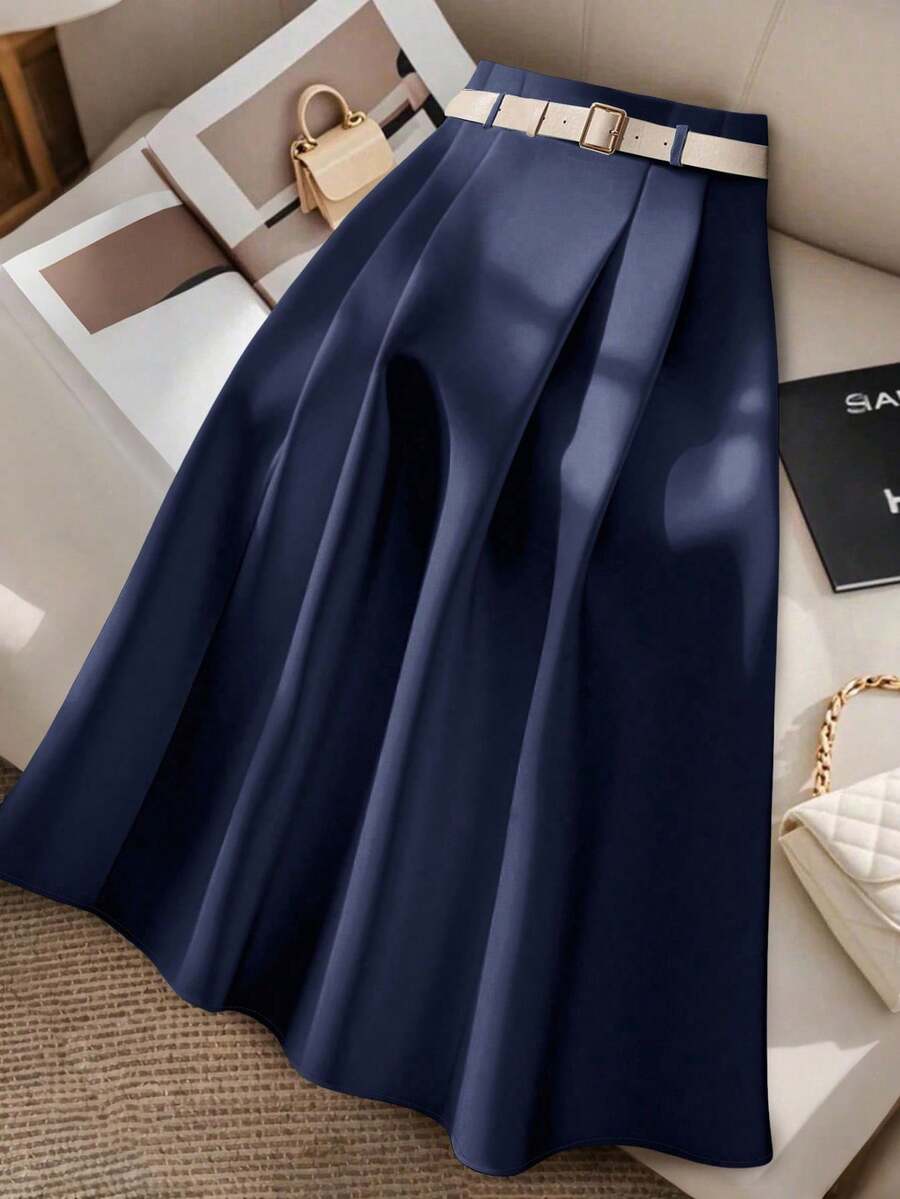 GlowEve CURVE Rok A-Line Ukuran Plus yang Melangsingkan, Warna Biru Tua - Navy Blue - View 1