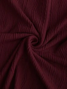 SHEIN Essnce تي شيرت خريف كاجوال بمقاس كبير لون موحد نسيج طويل الأكمام - عنابي اللون - مشاهدة 7