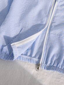 Tween Girl Spring/Autumn Casual Striped Hooded Jacket - Multicolor - View 9