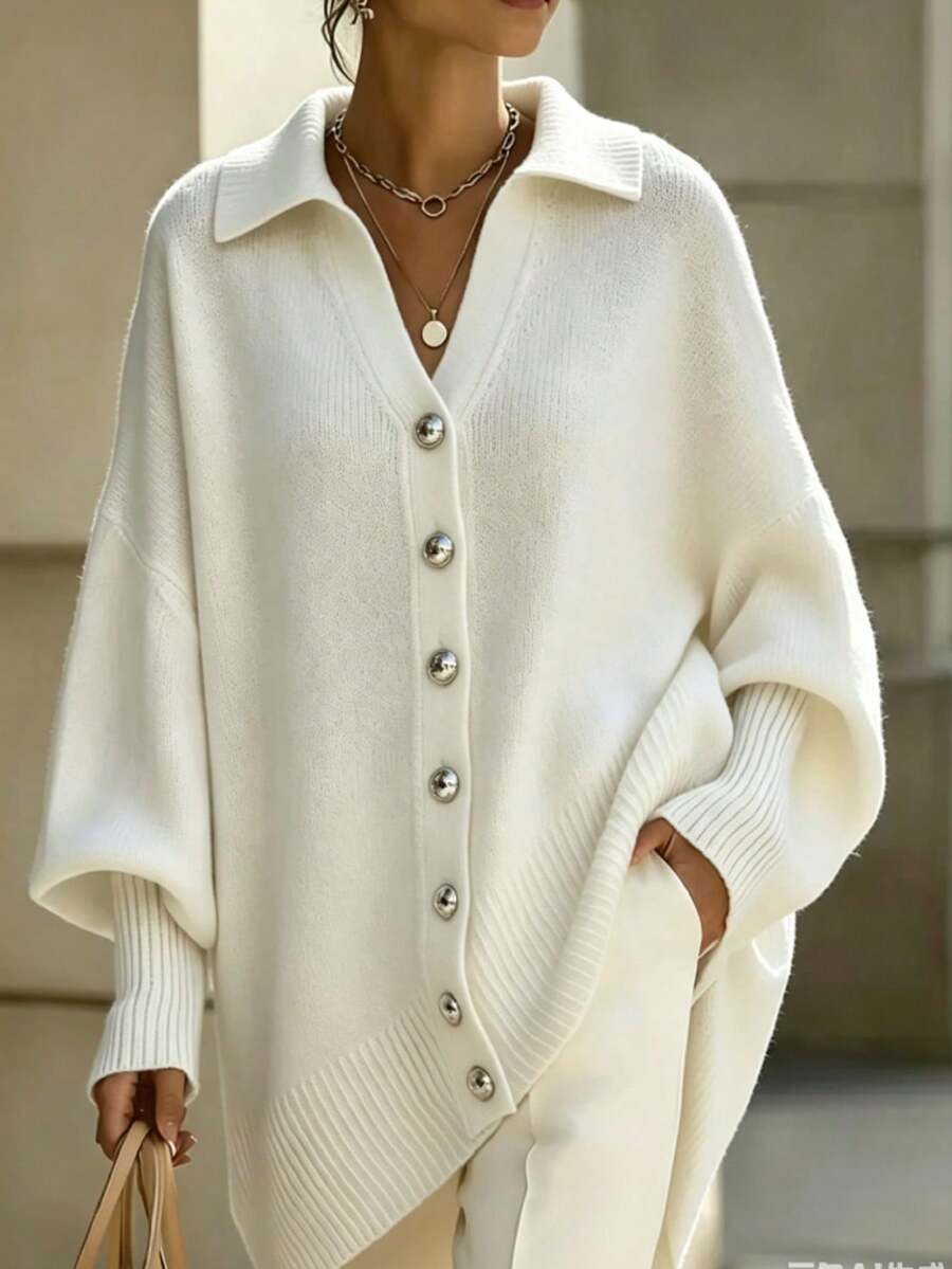 Balvessa Women's Soft French Style Button Long Sleeve Ribbed Cuff Knit Cardigan