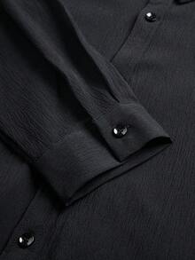 Manfinity Homme Men's Plus Size Textured Long Sleeve Shirt - Black - View 4