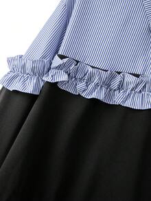 GlowEve CURVE Plus Size Striped Patchwork Ruffle Design Casual Fashion Long Sleeve Shirt 2 In 1 Sweatshirt For Home And Commute Fall - Black - View 4