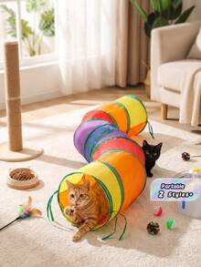 Collapsible Rainbow Cat Tunnel, Foldable Pet Cat Tunnel Toy,Suitable For Cats And Rabbits, Indoor/Outdoor Use, Portable - Multicolor - View 2