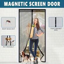 1pc Extra Large Magnetic Black Striped Mosquito Net Curtain, Summer Lace Design Magnetic Screen Door, Breathable & Easy Installation, Suitable For Living Room, Bedroom, Kitchen Divider Curtain, Curtain Decor - Door curtain - View 3