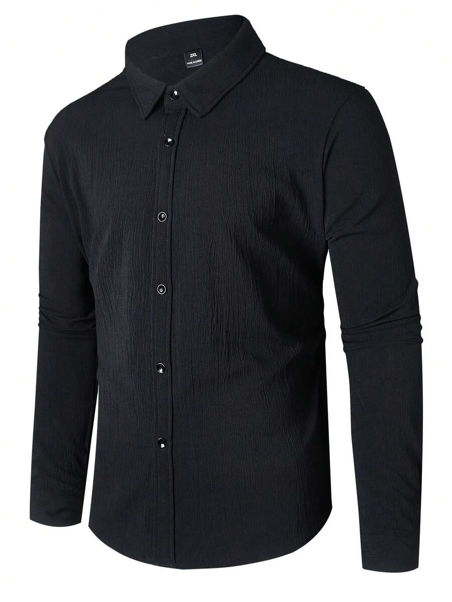 Manfinity Homme Men's Plus Size Textured Long Sleeve Shirt - Black - View 1