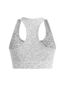 SHEIN Cheerettes 女款豹紋運動內衣 瑜伽健身白色運動內衣 無縫柔軟彈性針織 可拆式胸墊 賽車背式 適合瑜伽健身房穿著 - 白色 - 查看 5