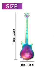 1 pieza Cuchara con forma de guitarra creativa de plata, adecuada para café, té, postres, helado - Utensilio de cocina de acero inoxidable, artículos de cocina, vajilla - Color - Ver 9