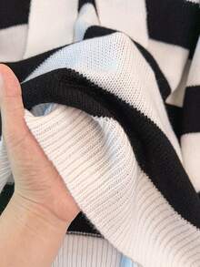 GlowEve CURVE Plus Size Casual Striped Sailor Collar Drop Shoulder Long Sleeve Pullover Sweater - Black and White - View 4