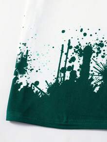 2pcs/Set Tween Boys Loose Casual Street Style Gradient Print T-Shirt And Matching Color Cargo Shorts Outfit, Suitable For Summer Outdoor Activities - Green - View 6
