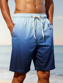 Horizaway Men's Plus Size Drawstring Waist Coconut Tree Print Gradient Color Casual Vacation Beach Shorts Holiday / Vacation / Beach / Hawaii / Tropical / Swim - Blue - View 5
