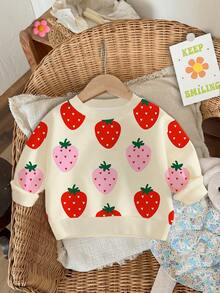 Baby Girl Casual Minimalist Loose Round Neck Sweatshirt Suitable For Autumn/Winter - Multicolor - View 1