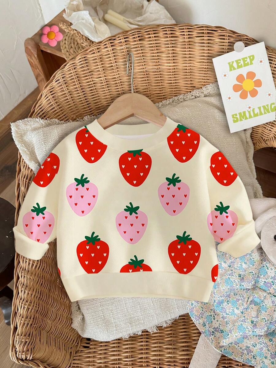 Baby Girl Casual Minimalist Loose Round Neck Sweatshirt Suitable For Autumn/Winter - Multicolor - View 1