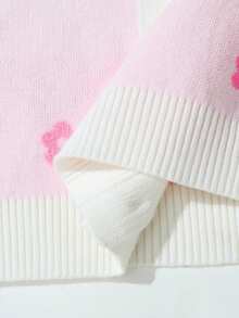 SHEIN 女童愛心圖案手工蝴蝶結針織長袖毛衣 - 彩色 - 查看 3