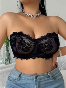 Divavoom 1pc Lace Plus Size Underwire Bandeau Bra - Black - View 3