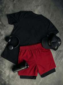 Gym Rark Men's Barbell Print Short Sleeve Top And Shorts Sports Set, Gym - Black - View 2