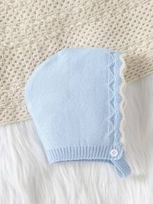 SHEIN Vintaside Kids 新生女嬰針織連身衣，長袖套頭式翻領連腳連身褲，秋冬杏色淺色，百搭日常穿著，麻花編織設計，時尚對比粉色蝴蝶結設計，優雅可愛，適合居家日常穿著 - 淺藍色 - 查看 10