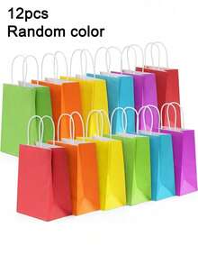 1/6/12/Pcs Fresh Macaron White Kraft Paper Bags, Minimalist Solid Color Textured Tote Bags, Multipurpose Gift Wrapping & Storage Bags For Daily Use - Multicolor - View 6