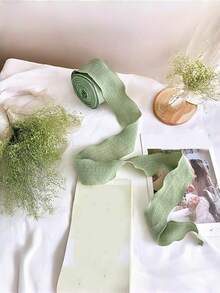 Matcha Green Ruffled Ribbon For Gift Wrapping Party Decor, Stretchy Elastic Floral Ribbon For Wedding Bouquet DIY Bow Crafts, Boho Chic Hair Ties & Graduation Party Supplies - Green - View 4