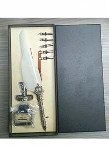 1 Feather Pen Set, Shiny Feather Pen Set, Retro Calligraphy Ink Pen (Including Ink), 2 Replacement Pen Tips, Pen Holder, Luxurious Retro Signature Pen, Easter And Halloween Letter Writing Pen. - Multicolor - View 13