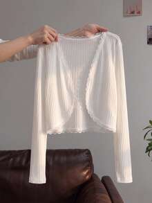 SHEIN Cárdigan de unicolor versátil y de moda sencilla para niña preadolescente - Blanco - Ver 4