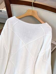 GlowEve CURVE Plus Size Casual V-Neck Argyle Bow Long Sleeve Pullover Sweater - White - View 3