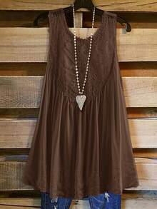 Rusticease Women's Plus Size Lace Patchwork Tank Top - Brown - View 6
