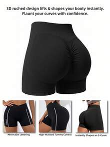 SHEIN Sports Criss-Cross Waist Tight Sports Shorts - Black - View 2