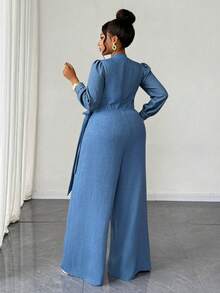 Maweii Plus Size Sexy Lace-Up Wrap Jumpsuit Fall - Blue - View 6