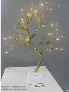 LED Golden Leaf Tree Lamp, Tabletop Decor Light, USB Powered, Suitable For Bedside, Living Room, Bedroom, Home, Office Decor Lighting, Christmas Decoration - Warm white light - View 2