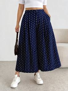 Shapeblank Celana Panjang Wanita Ukuran Besar Warna Biru Tua Kasual Gaya 1920-an/90-an Serbaguna dengan Potongan Lebar untuk Pemakaian Sehari-hari, Liburan Musim Gugur, Pesta, dan Musim Gugur - Navy Blue - View 4