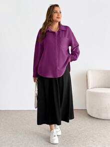 SHEIN Essnce Plus Size Women's Solid Color Spaghetti Strap Dress And Long Sleeve Cardigan Casual Daily 2-Piece Set - Red Violet - View 7