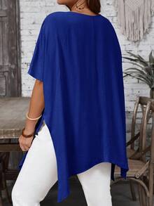 EMERY ROSE Plus Size Women Solid Color Casual Versatile Daily Wear Shirt - Royal Blue - View 2
