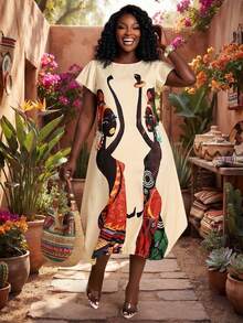 Brilight Women's Elegant Printed Loose-Fit Dress For Spring & Summer - Featuring An Elasticized Hem Detail. Perfect For Graduation Ceremonies, Back-To-School Season, Dates, Daily Wear, Vacations, Parties, Wedding Season, And Other Occasions. A Stylish Summer Dress. - Apricot - View 3