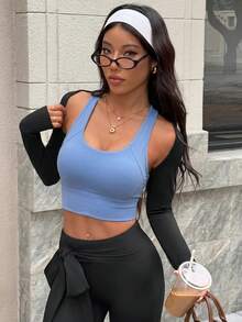 Glamine Charm Top deportivo para mujer sin espalda y con espalda de corredor en azul bebé - Azul - Ver 6