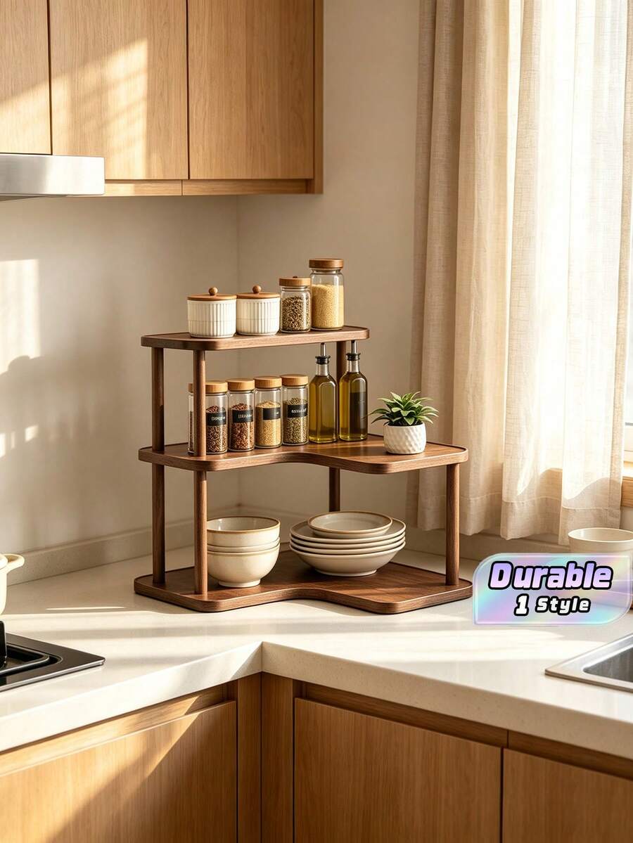 1pc Desk Organizer, Vintage Wooden Storage Rack, Multifunctional Desktop Tidying Shelf, Minimalist High-End Display Stand, Suitable For Water Bottles, Coffee Cups, Spices, Ideal For Kitchen, Dining Room, Bedroom Vanity, And Living Room - Multicolor - View 1
