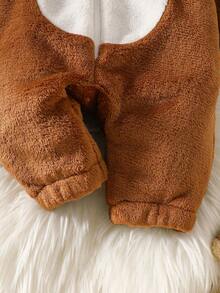 SHEIN Playful Pals Winter Warm Hooded One-Piece Baby Costume - Coffee Brown - View 7