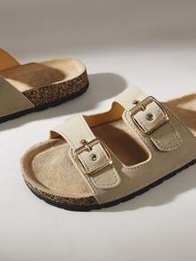 Solecia Rice Apricot Simple Double-Buckle Cork Sandals, Summer Versatile Flat-Bottomed Outer Slippers - rice apricot - View 7